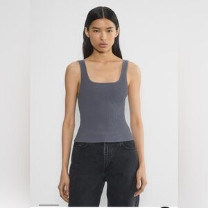 Navy Blue Sculpt Knit Squareneck Tank